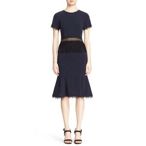 JONATHAN SIMKHAI Navy Blue Black Crochet Fringe Flare Bodycon Cocktail Size 10